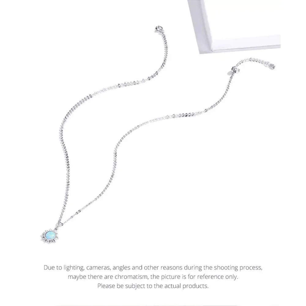 925 Sterling Silver White Opal Sun Pendant Necklace - Apollo Chain for Women - Velora Luxury Fashion
