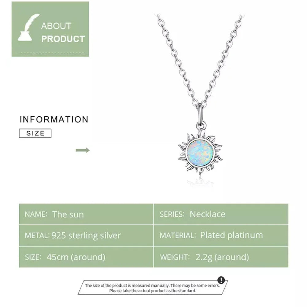 925 Sterling Silver White Opal Sun Pendant Necklace - Apollo Chain for Women - Velora Luxury Fashion