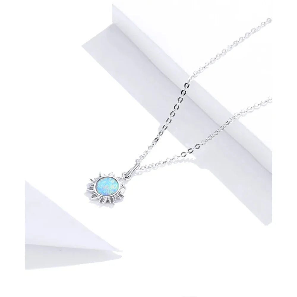 925 Sterling Silver White Opal Sun Pendant Necklace - Apollo Chain for Women - Velora Luxury Fashion