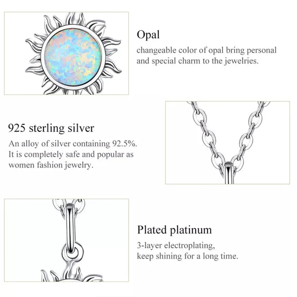 925 Sterling Silver White Opal Sun Pendant Necklace - Apollo Chain for Women - Velora Luxury Fashion
