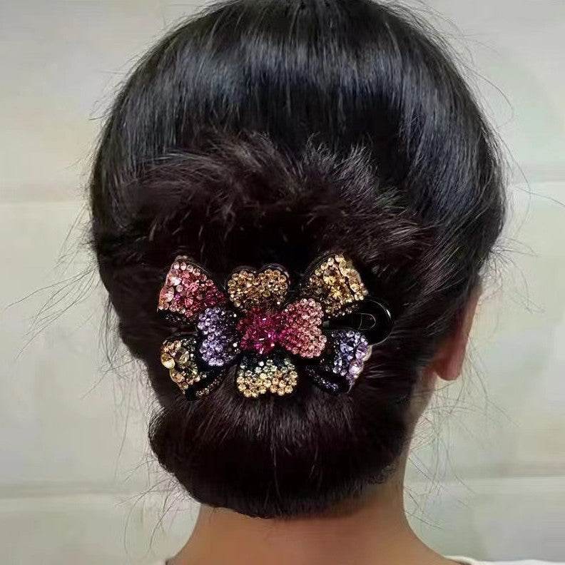 Elegant Rhinestone Barrette Flower Hair Clip - Velora