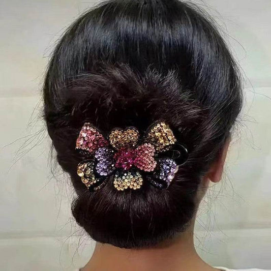 Elegant Rhinestone Barrette Flower Hair Clip - Velora