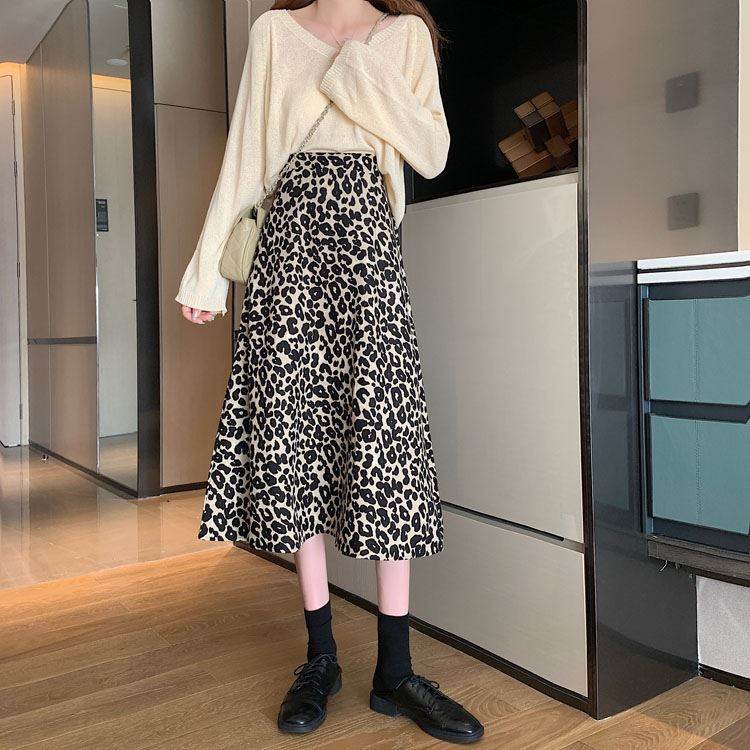 Women High waist Leopard color Midi Skirt - Velora