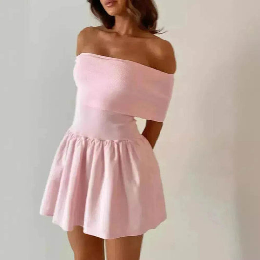 European And American Women Style Beach Holiday Party Cocktail Off Shoulder Mini Skater Dress for Ladies - Velora