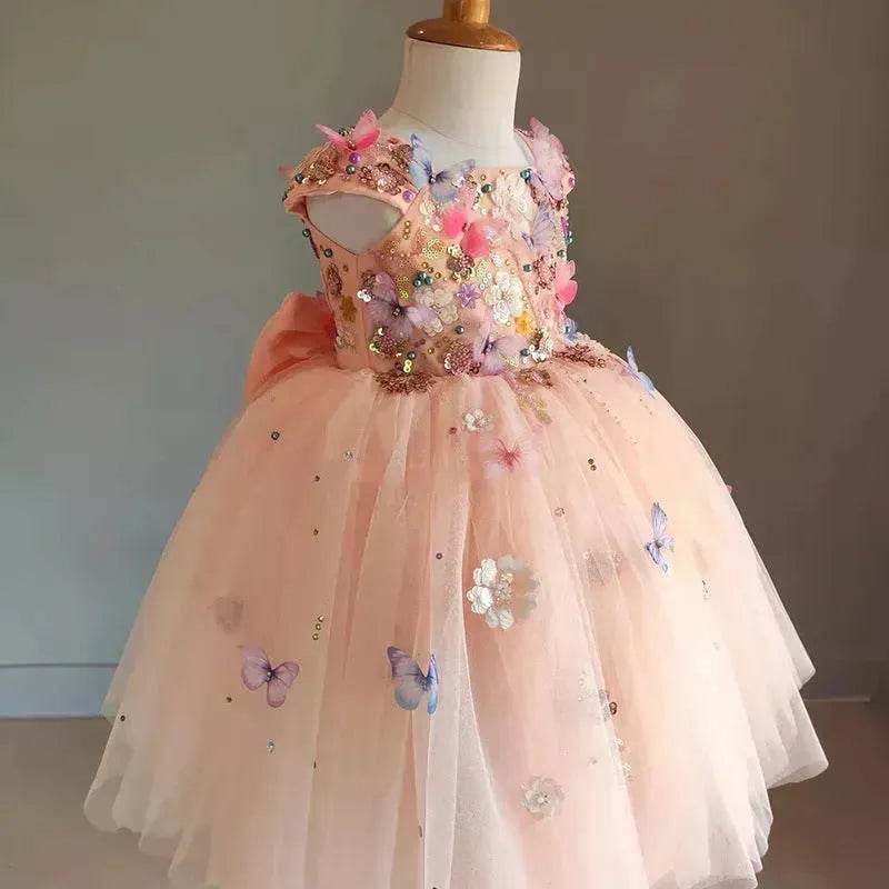 Children's Handmade Flower Fashion Special Dress Princess Ball Gown Dress Birthday Photoshoot Dress for girls Party dress for kids - Velora