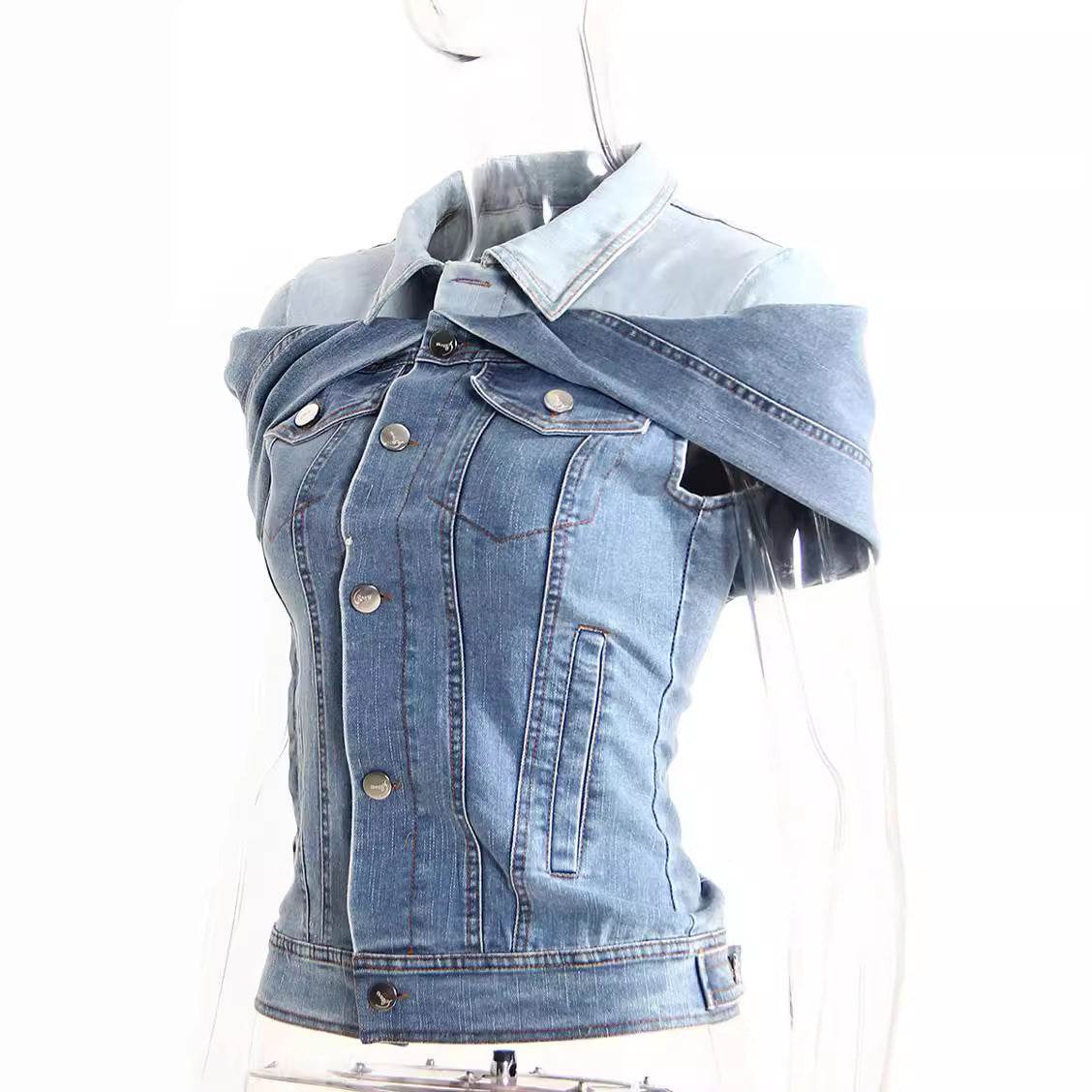 Sweet Cool Bandage Dress Shirt Slimming Denim jeans Shirt women - Velora
