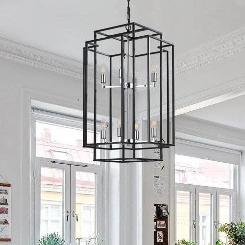 8 Lantern Tiered Chandeliers, Industrial Farmhouse Chandeliers - Velora