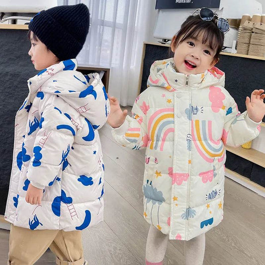 New Style Children's Down Jacket Middle Long Cute Thickened Cotton - Velora