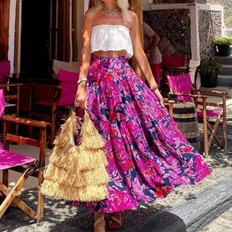 Spring Summer Fashionable Printed Bohemian High Waist floral Circle maxi Skirt - Velora