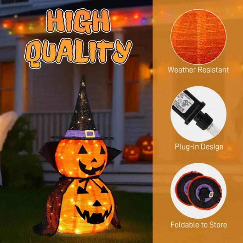 2Packs 3FT Halloween Collapsible Lighted Pumpkin Decoration, 176 LED Pop-Up Pumpkin Lamp With Cape, Plug In Halloween Jack-O-Lantern With Metal Stand For Indoor Outdoor Garden Patio Party Decor - Velora
