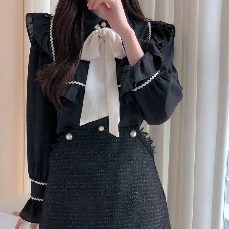 Elegant Bow Ruffled Tied Flared long Sleeves Shirt For Women - Velora