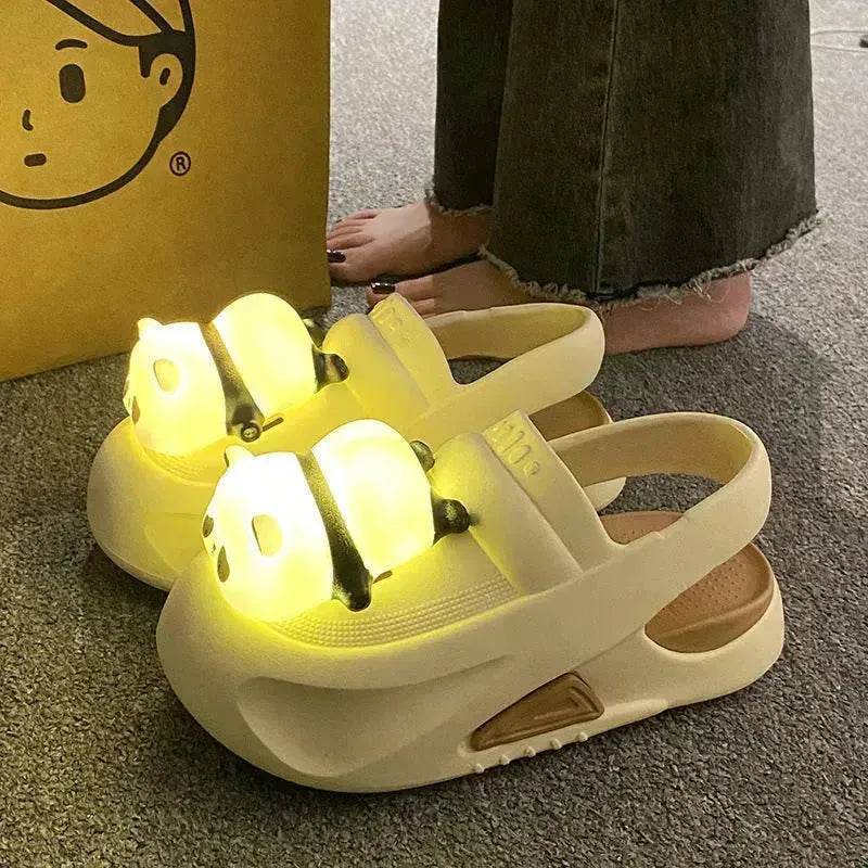 2025 Cute Slipper With Panda Lamp Summer Croc Sandals Femme Light Funny Woman Casual Home Slippers Shoes - Velora