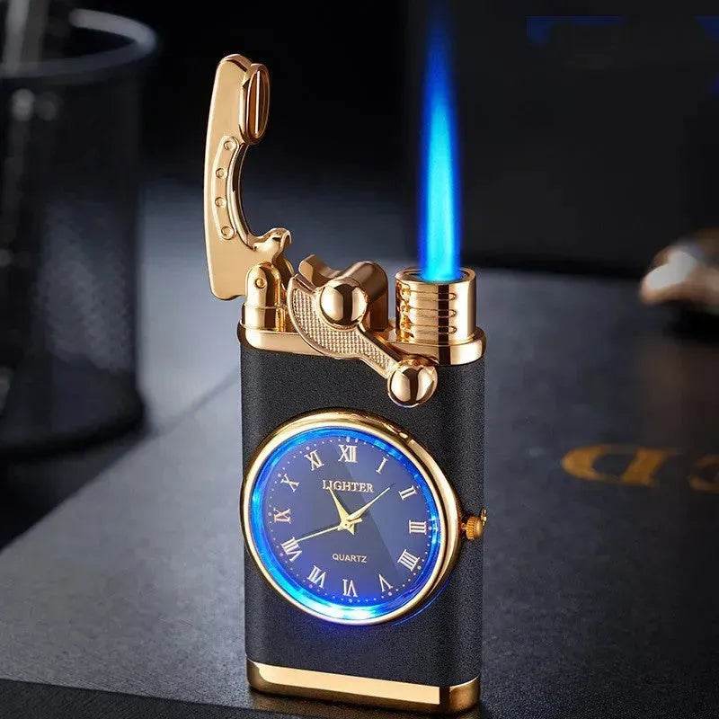 New Lighter With Electric Watch Rocker Arm Automatic Ignition Straight Blue Flame Lighter Creative Real Dial Inflatable Windproof Cigar Lighter Men's Watch Gift - Velora