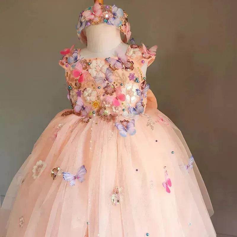 Children's Handmade Flower Fashion Special Dress Princess Ball Gown Dress Birthday Photoshoot Dress for girls Party dress for kids - Velora