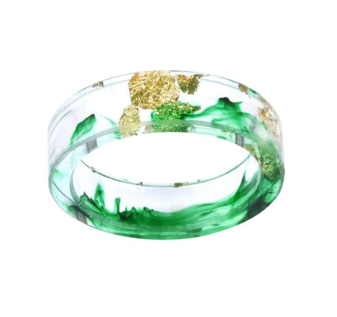 New dried flower resin ring Sen Xiao small handmade flower gold foil color Epoxy ring - Velora