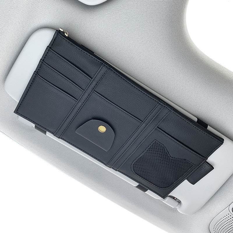 Car Sun Visor Organizer Storage Holder Full Leather Wrap - Velora
