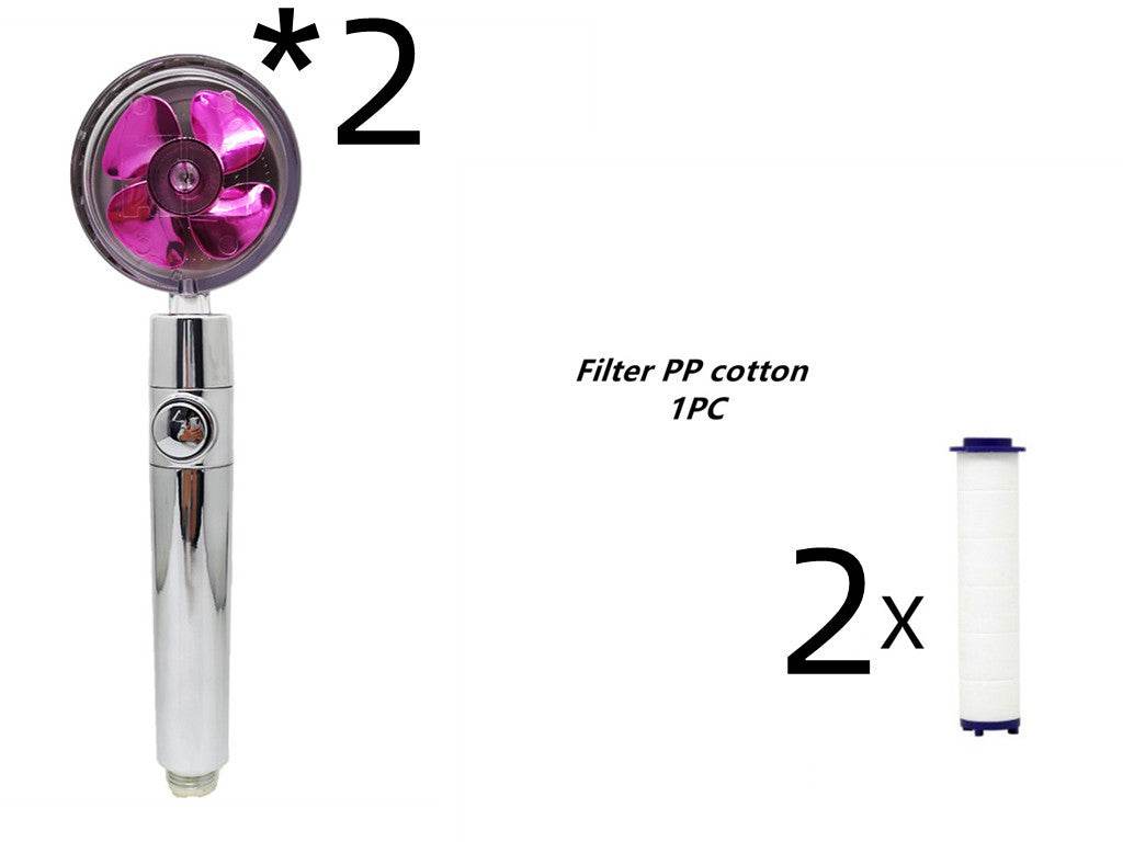 Propeller Driven Shower Head With Stop Button And Cotton Filter Turbocharged High Pressure Handheld Shower Nozzle - Velora
