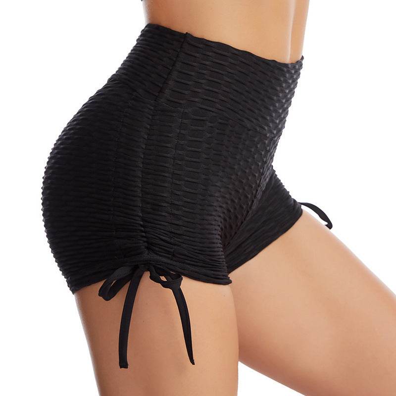 Drawstring Shorts Textured Butt Lift Gym Workout Slim Jogging Fitness Yoga Leggings Shorts - Velora