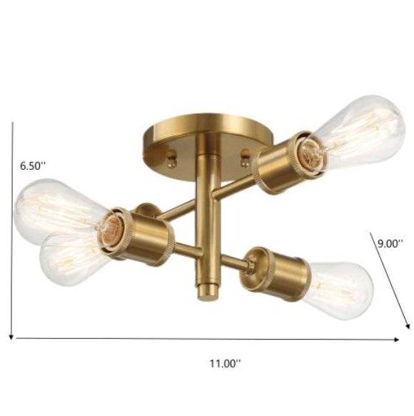 Ephemeral Four Lights Semi Flush Mount Retro Hallway Kitchen Bedroom Living Room Ceiling Pendant 11 W X 6.5 H - Velora