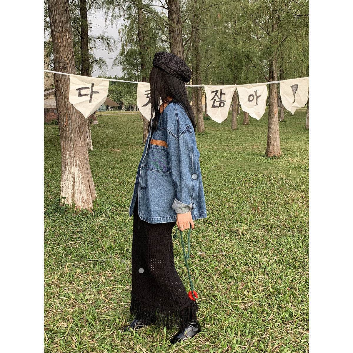 Casual Loose Oversized Lapel Unisex Cotton Denim coat Jacket L - Velora