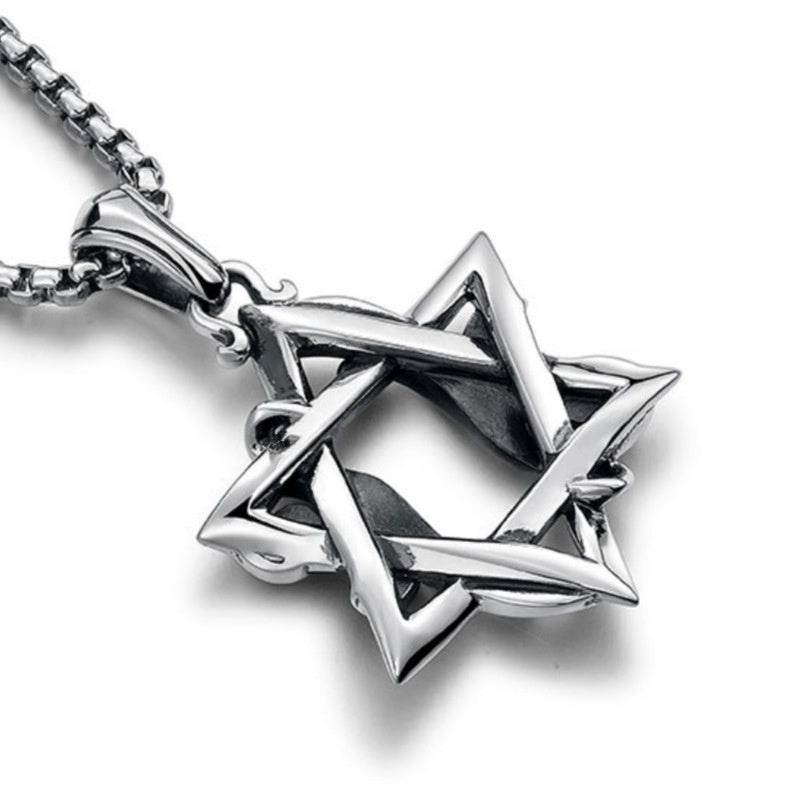 Retro Three-dimensional Rolling Grass Pattern Six-pointed Star Men's Necklace - Velora