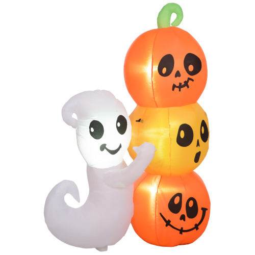 HOMCOM 5ft Inflatable Halloween Decoration Ghost And Pumpkin, Blow Up Outdoor LED Yard Display, Waterproof - Velora