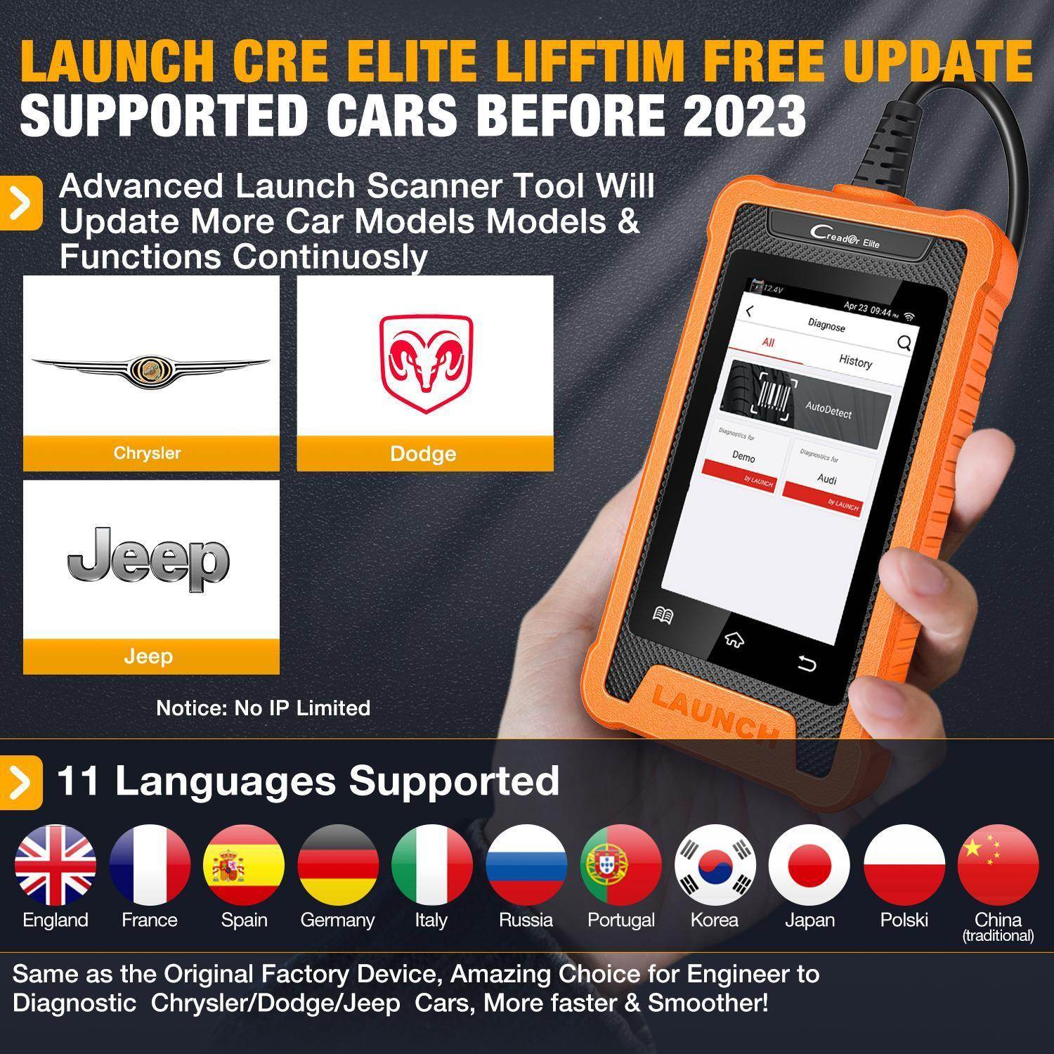 US EU Warehouse Launches CRE Full System Diagnostic Tool For Chrysler And OBD2 Code Reader Car Scanner For JEEP And DODGE - Velora