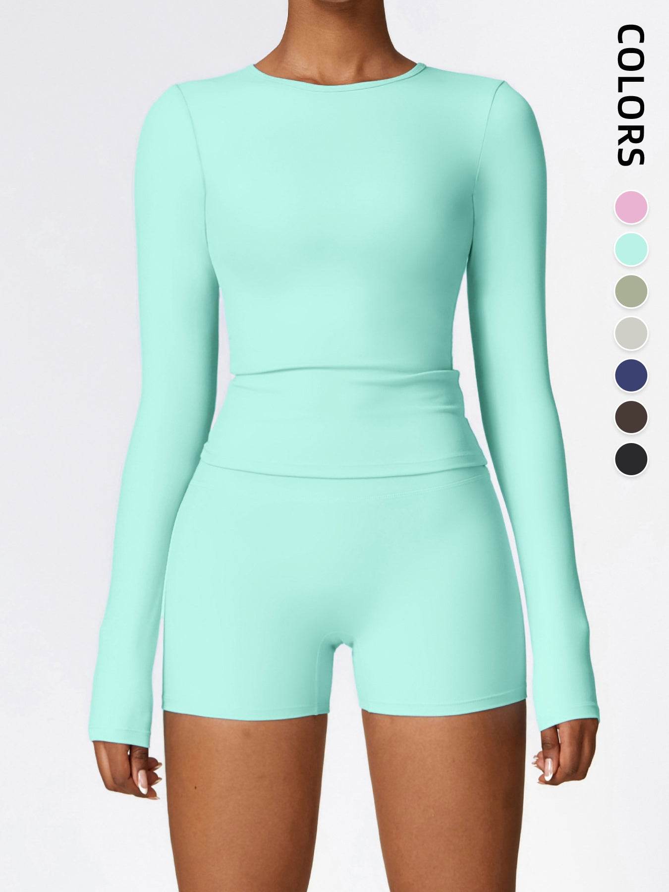 Women's Four Seasons Sports Suit, Women's Long Sleeve Round Neck Sports T-shirt And High Waist Tight Shorts Yoga Suit. - Velora