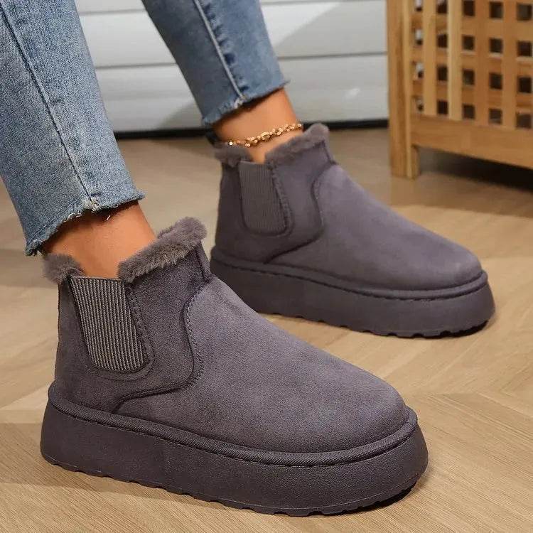 Winter Snow Boots Fashion Flat Thick-soled Cotton Shoes Round Toe Warm Plush Ankle Boot For Women - Velora
