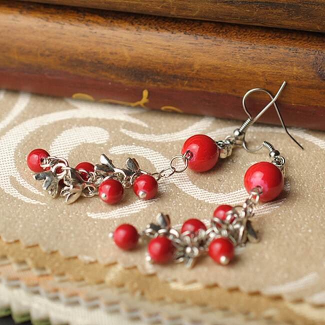 Ethnic Style Jewelry Red Pearl Seedling Silver Beaded Earrings - Velora