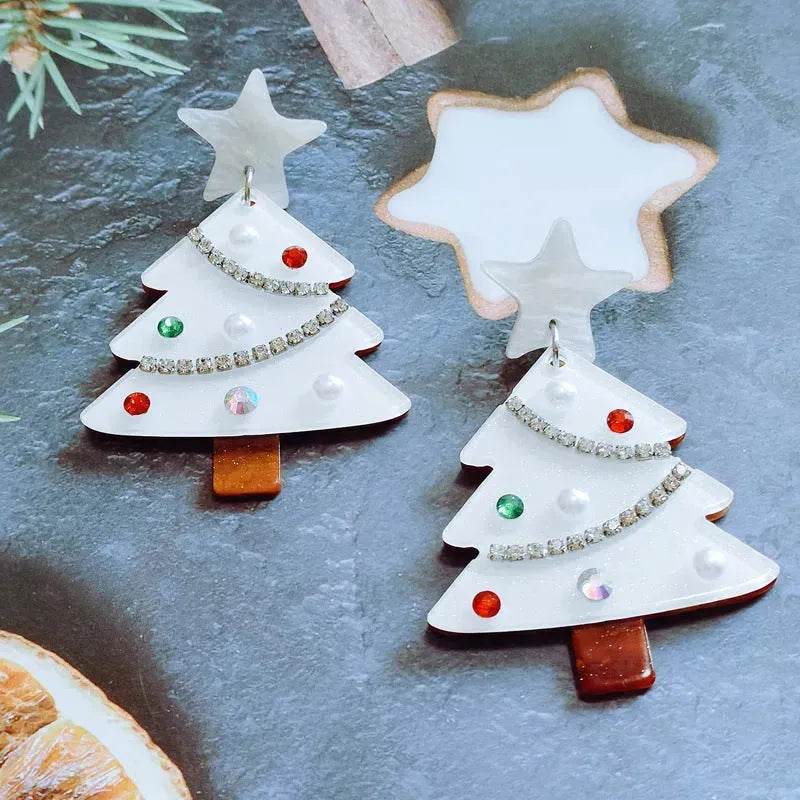 Sweet Christmas Tree Earrings With Rhinestones New Fashion Christmas Acrylic Earrings Women's Jewelry - Velora