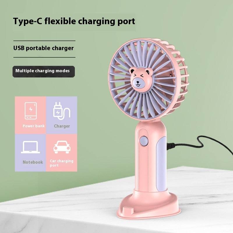 New Summer Cartoon Handheld Mini Usb Rechargeable Fan Desktop Stand - Velora
