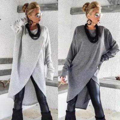 New Fashion Autumn Winter Front Split Sweater Tunic Top Women - Velora