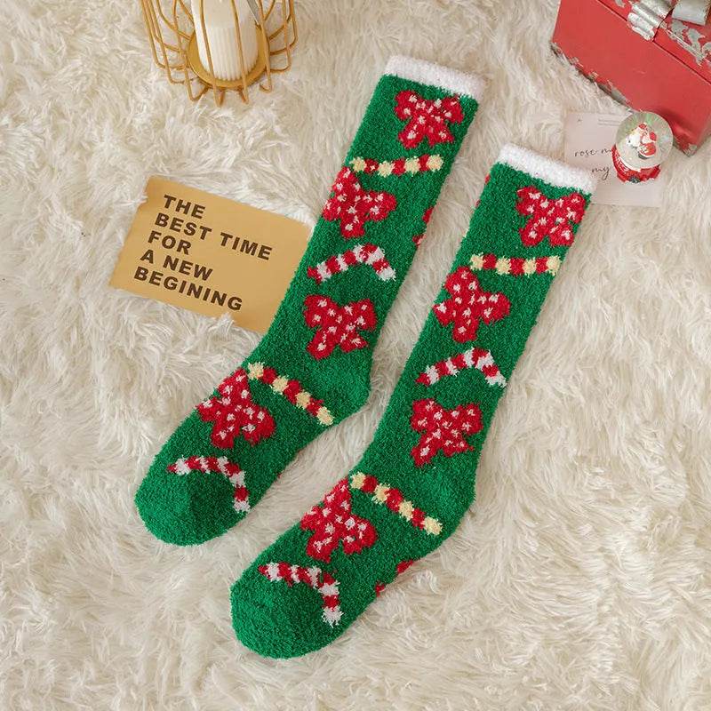 Coral Fleece Stockings Cartoon Thermal Christmas Room Socks - Velora