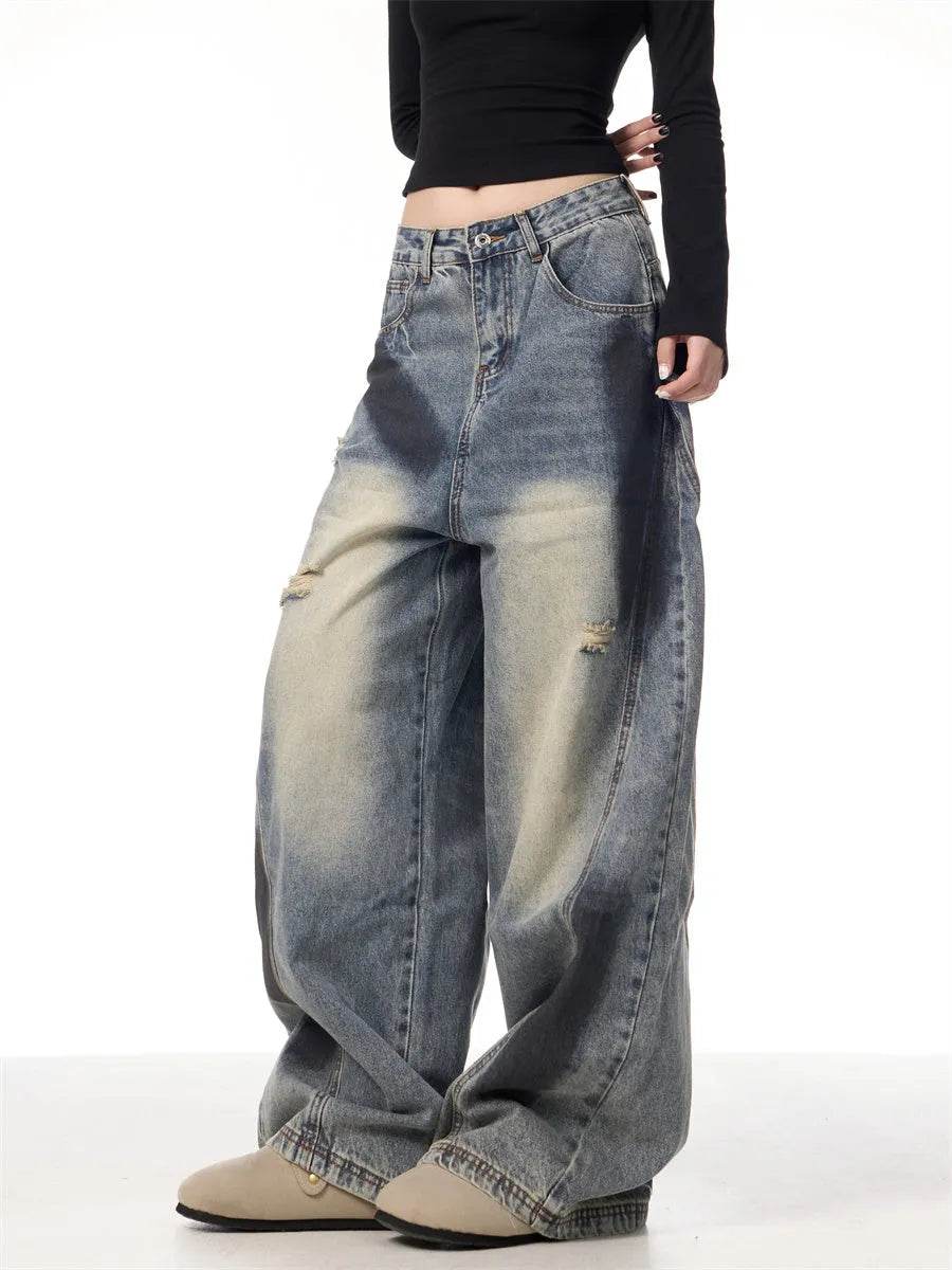 Splash Ink Ripped Machete Baggy Jeans Pant For Women Loose-fitting Wide-leg Trousers - Velora