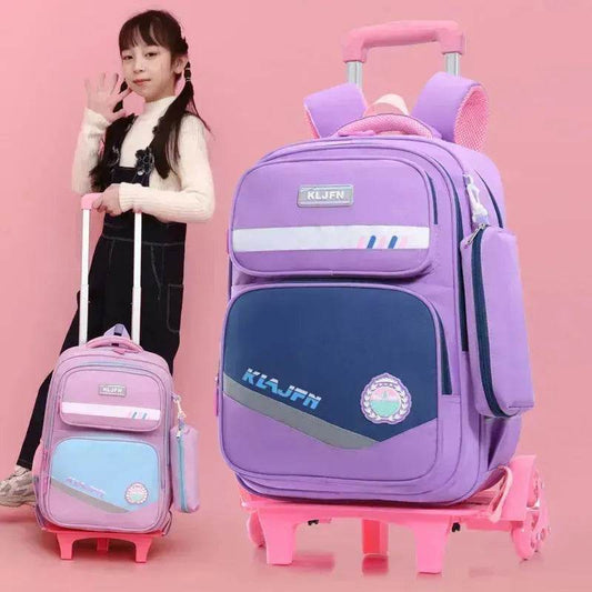 Portable Burden Alleviation Bull Wheel Trolley Schoolbag Bookbag for Boy and Girl - Velora
