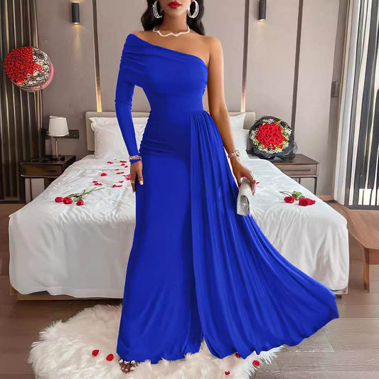 European And American Sloping Shoulder Dress - Velora