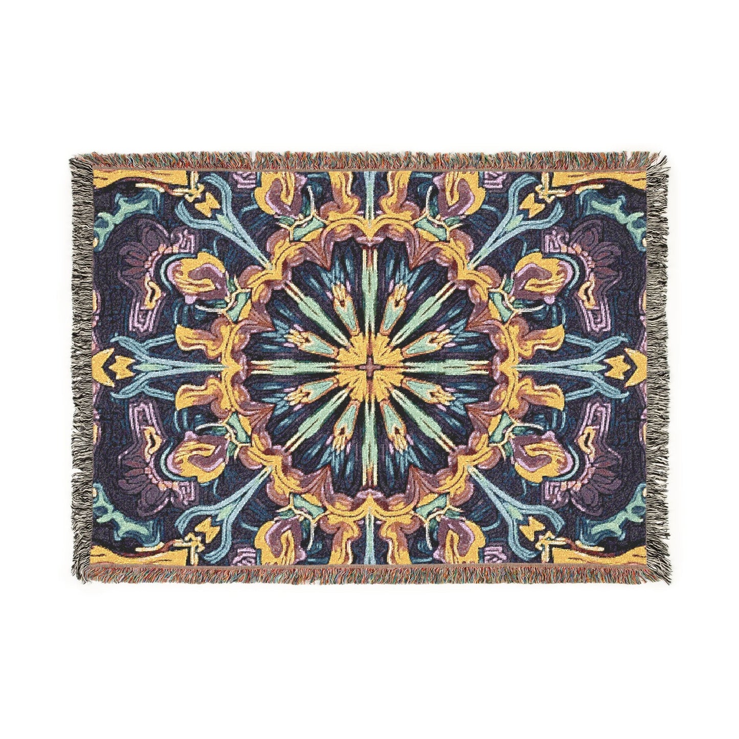 Bohemian Mosaic Woven Blanket — Vintage Tile Medallion Blanket Throw