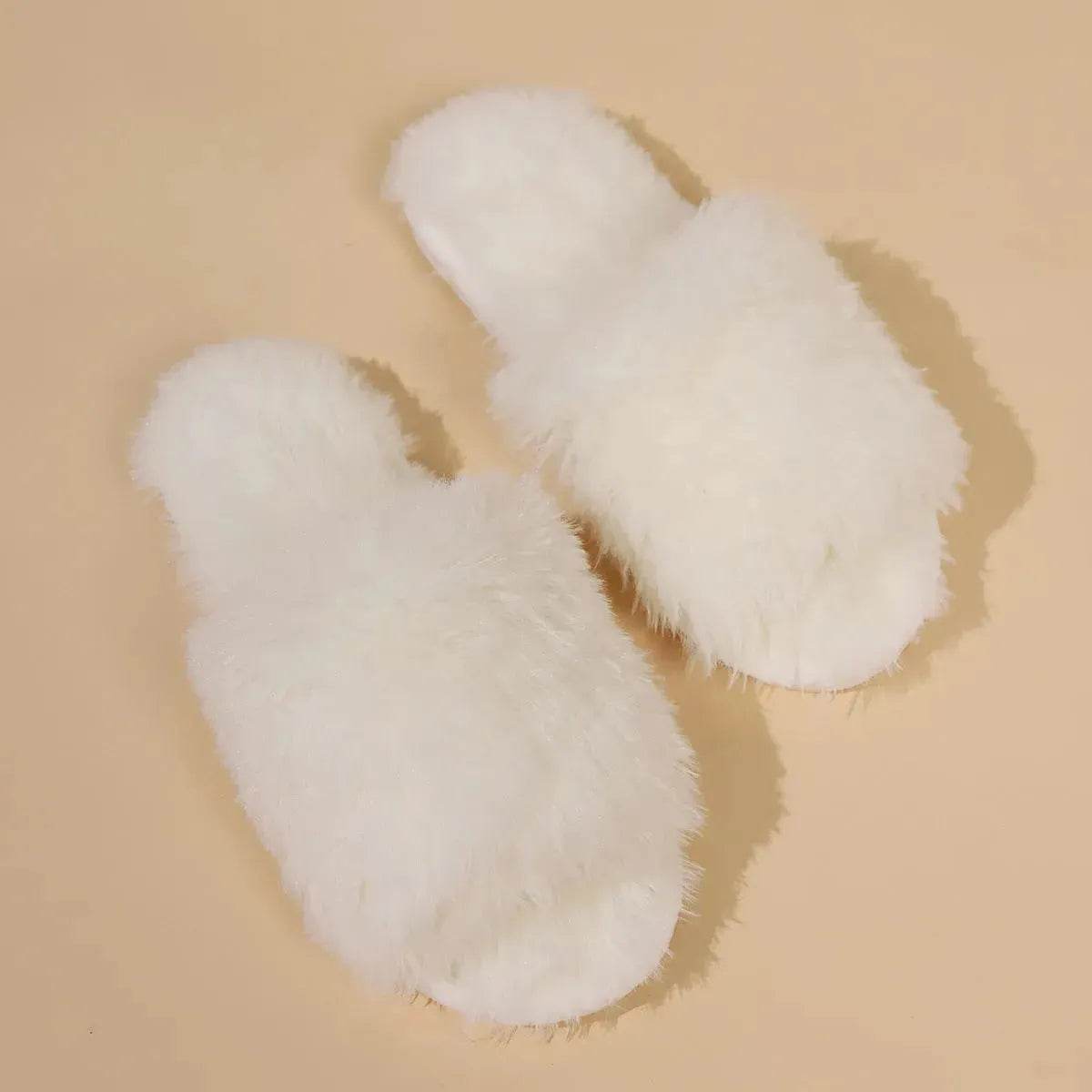 Fashion Open-toed Plush Slippers Winter Warm Indoor Bedroom Floor Soft Fluffy Slipper For Couple Solid Color House Shoes Women - Velora