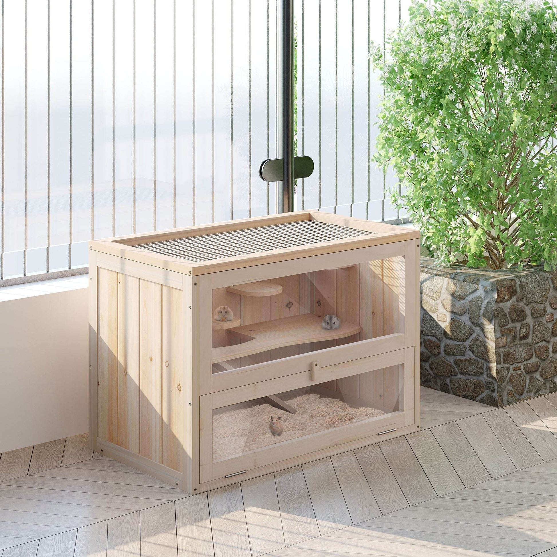 2- Tier Wooden Crafted Hamster Rodent Habitat Cage - Velora