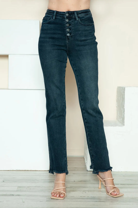 Judy Blue Full Size Button Fly Hem Destroy Straight Jeans - Velora