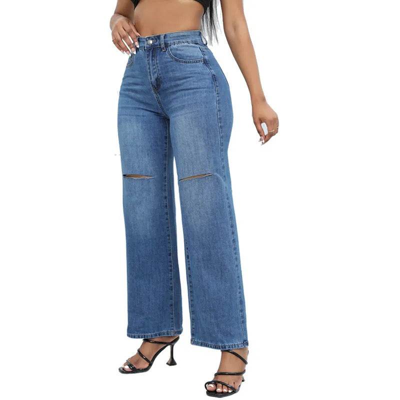 Elegant Ripped Wide-leg Baggy Jeans Pant Women - Velora