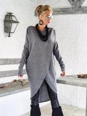 New Fashion Autumn Winter Front Split Sweater Tunic Top Women - Velora