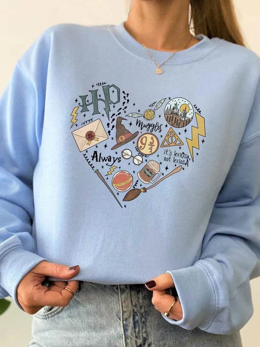 Digital Printing Sweater Hipster Round Neck Pullover Long Sleeve Sweater Women - Velora