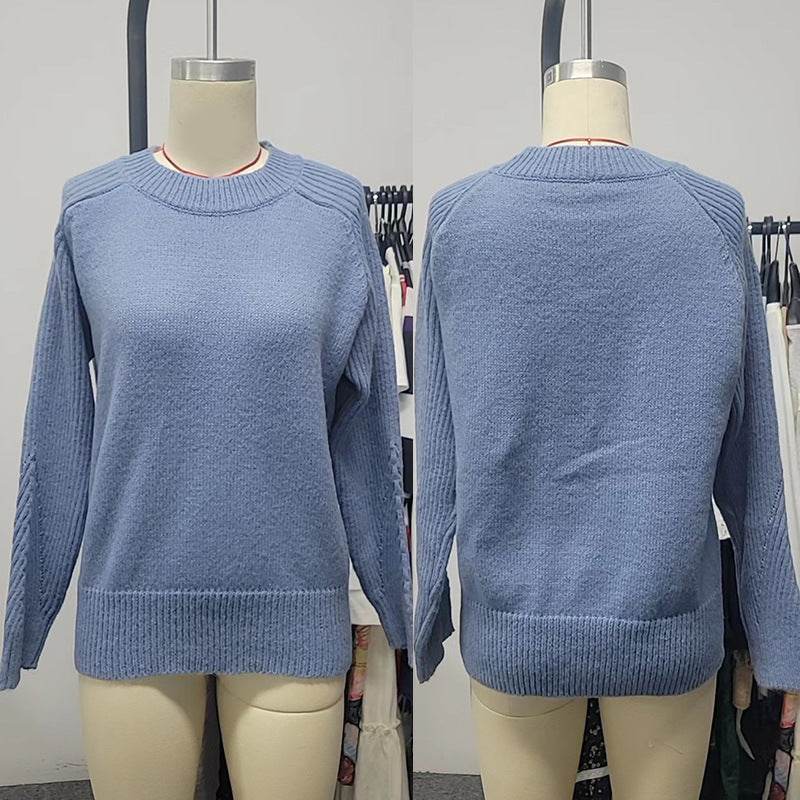 European Milk Blue Bedford Cord Sweater Women's Round-collar Long-sleeve Knitwear Casual Women's Clothing Fashion Knit Top Outerwear - Velora