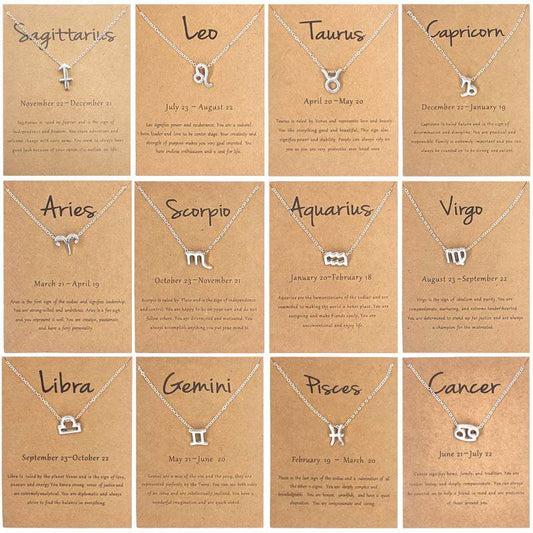 12 Zodiac Sign Necklaces With Gift Card Constellations Pendant Necklace Jewelry - Velora