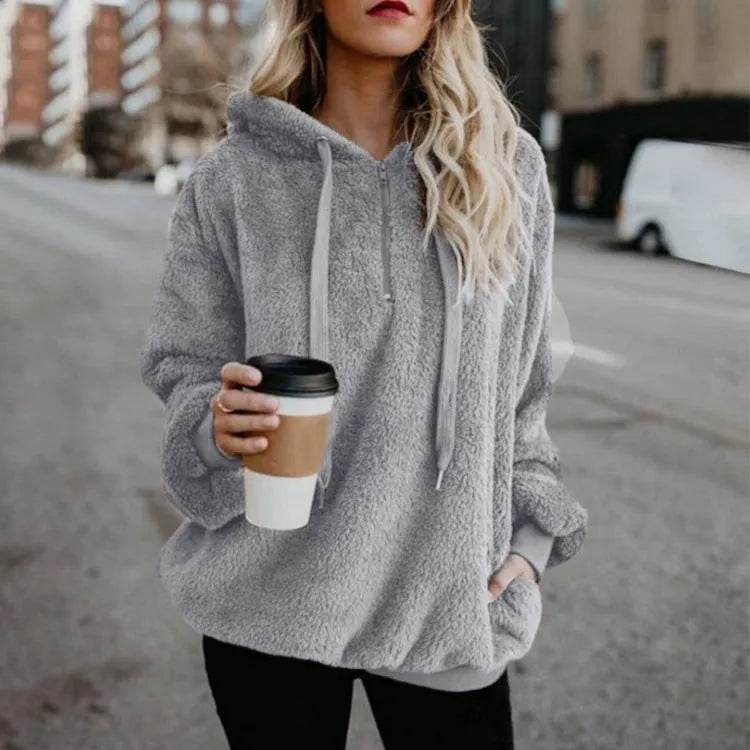 Women's Polerones Fleece Hoodie Pullover fall Winter Zipper Pocket Sweatshirt - Velora