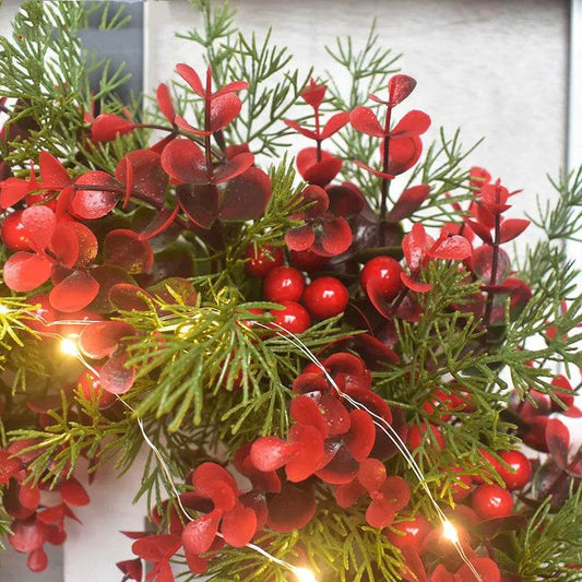 Artifical Cherry Pattern Wreaths Christmas Wreath Red Door Wreath Wall Hanging Garland Ornaments Rattan Circle Wall Decoration - Velora