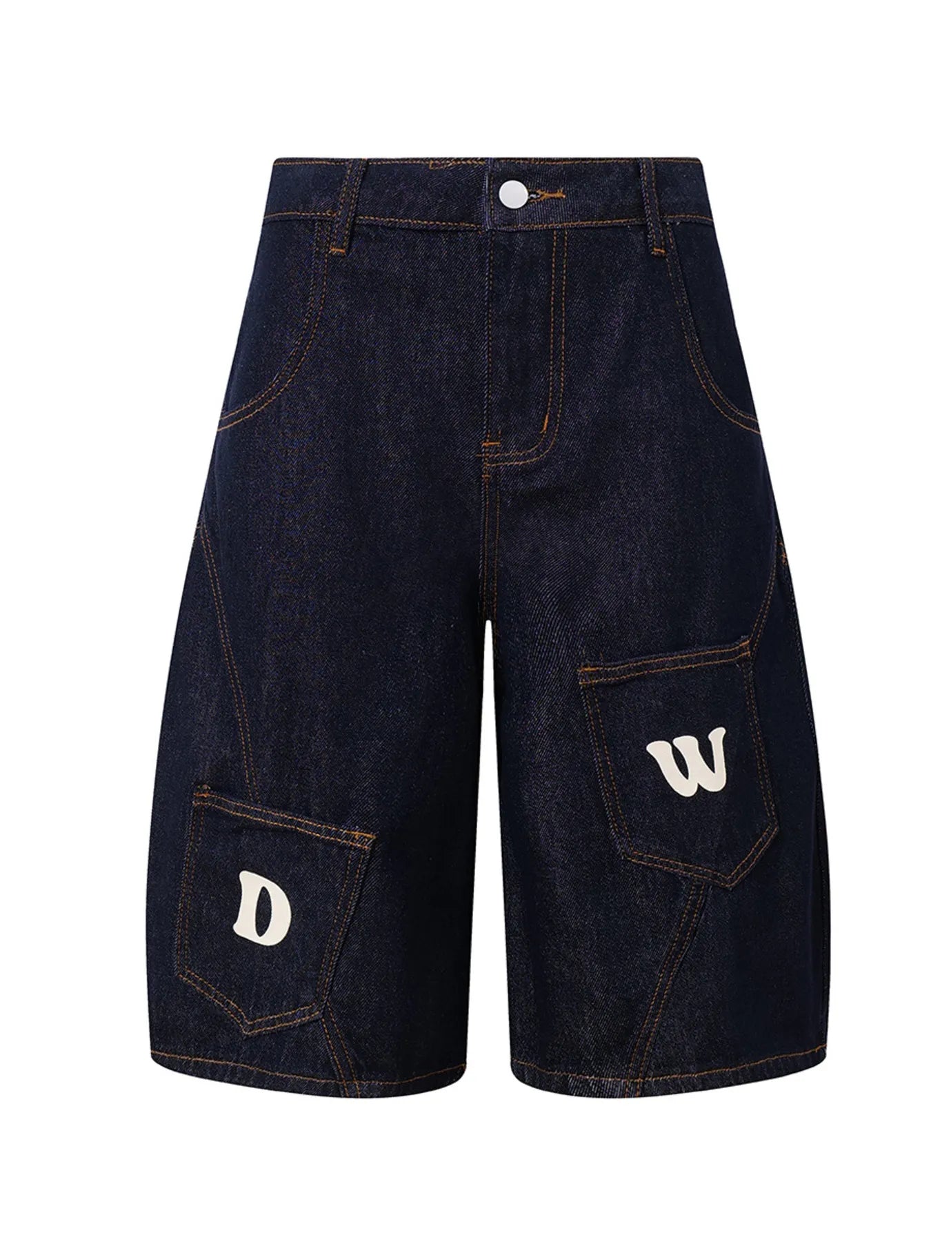 Men's Full Size Denim Shorts with Letter Patches Plus Size - Velora