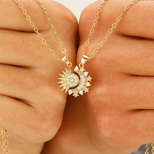 2pcs Necklace Sun And Moon Magnetic Pendant Clavicle Chain Necklace For Couple Lovers - Velora